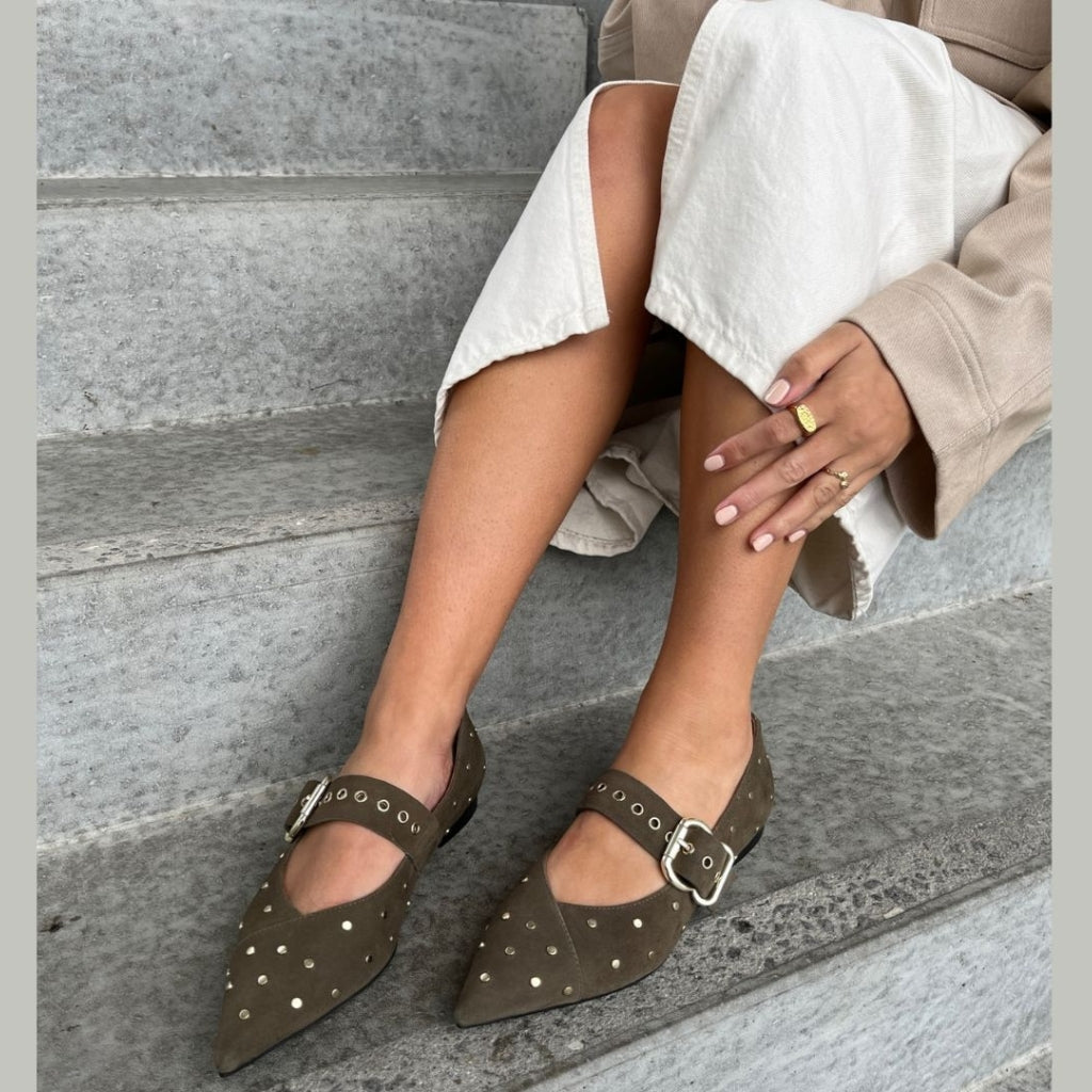 BE SURE - Army Ballerina Sko i ruskind | Copenhagen Shoes ...