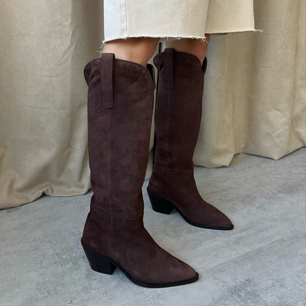 COPENHAGEN SHOES DIVIDED SUEDE Long boot 0035 DARK BROWN (COFFEE BEAN)