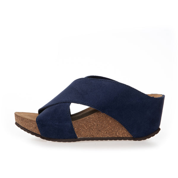 COPENHAGEN SHOES FRANCES 23 Suede Sandal wedge 00078 NAVY (OLTREMARE 278)