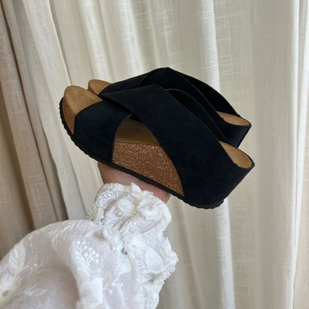 COPENHAGEN SHOES FRANCES 23 Suede Sandaler med kilehæl 0001 BLACK