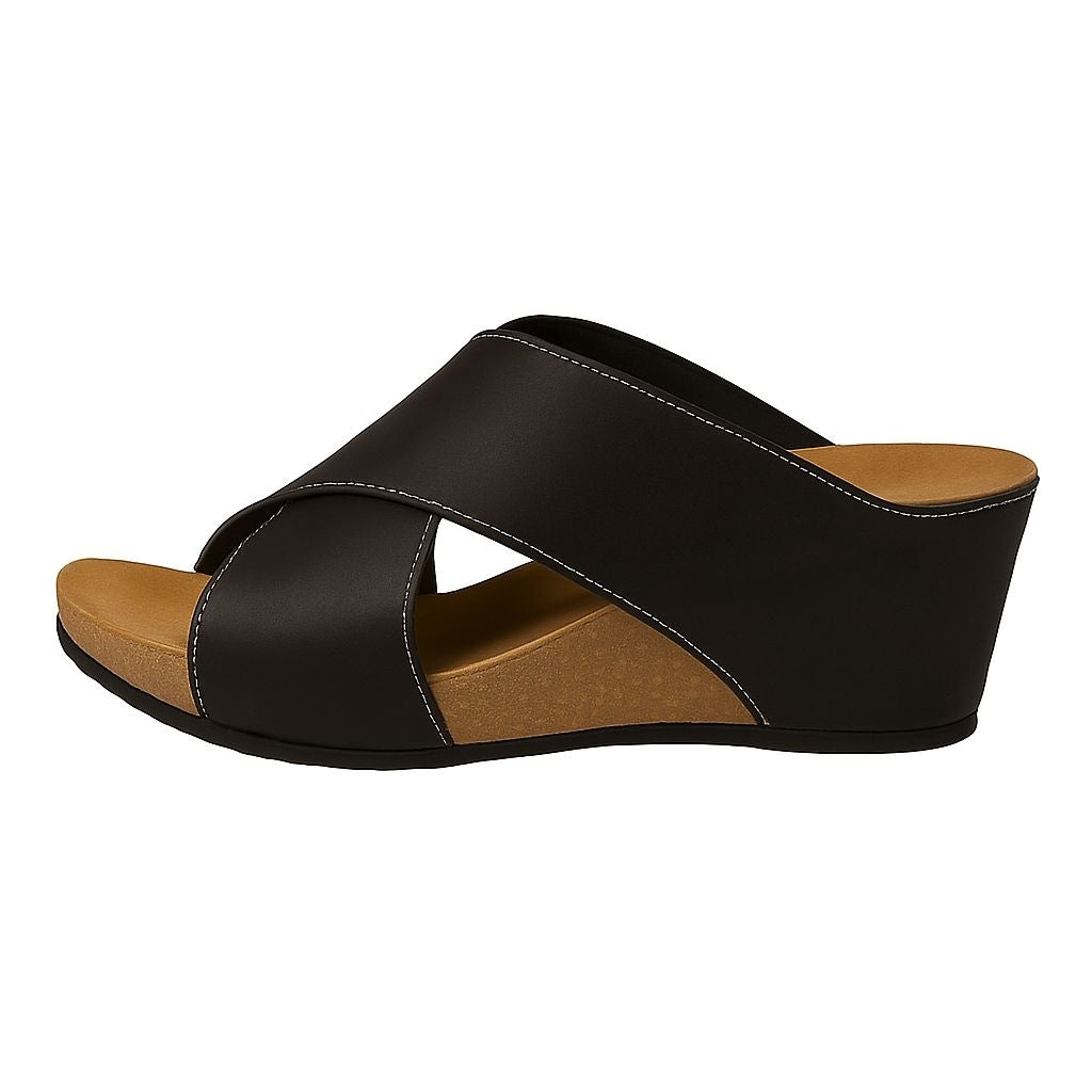 COPENHAGEN SHOES FRANCES NUBUCH Sandaler med kilehæl 2245 BLACK W/WHITE STITCHES