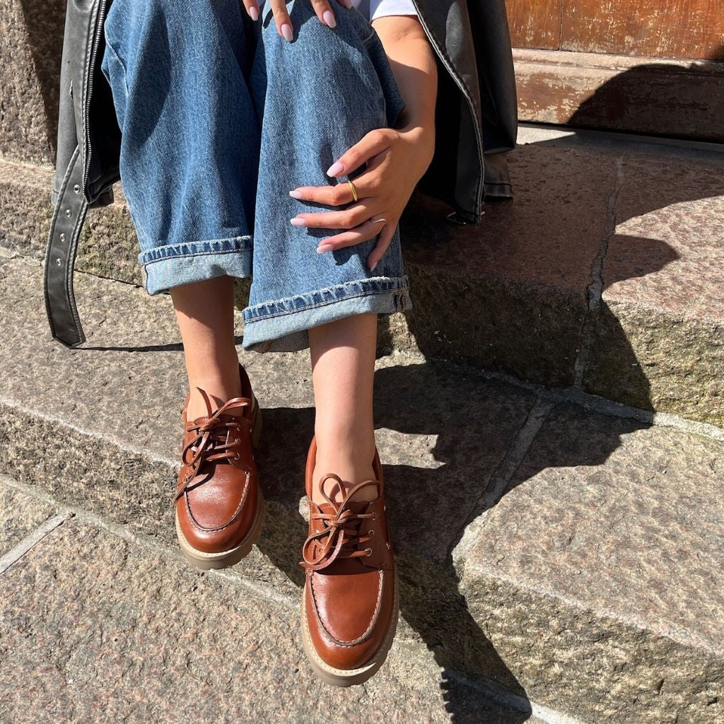 COPENHAGEN SHOES THE WALK LEATHER Boat Shoe 0241 COGNAC