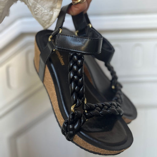 COPENHAGEN SHOES WOVEN LADY Sandaler med kilehæl 0001 BLACK