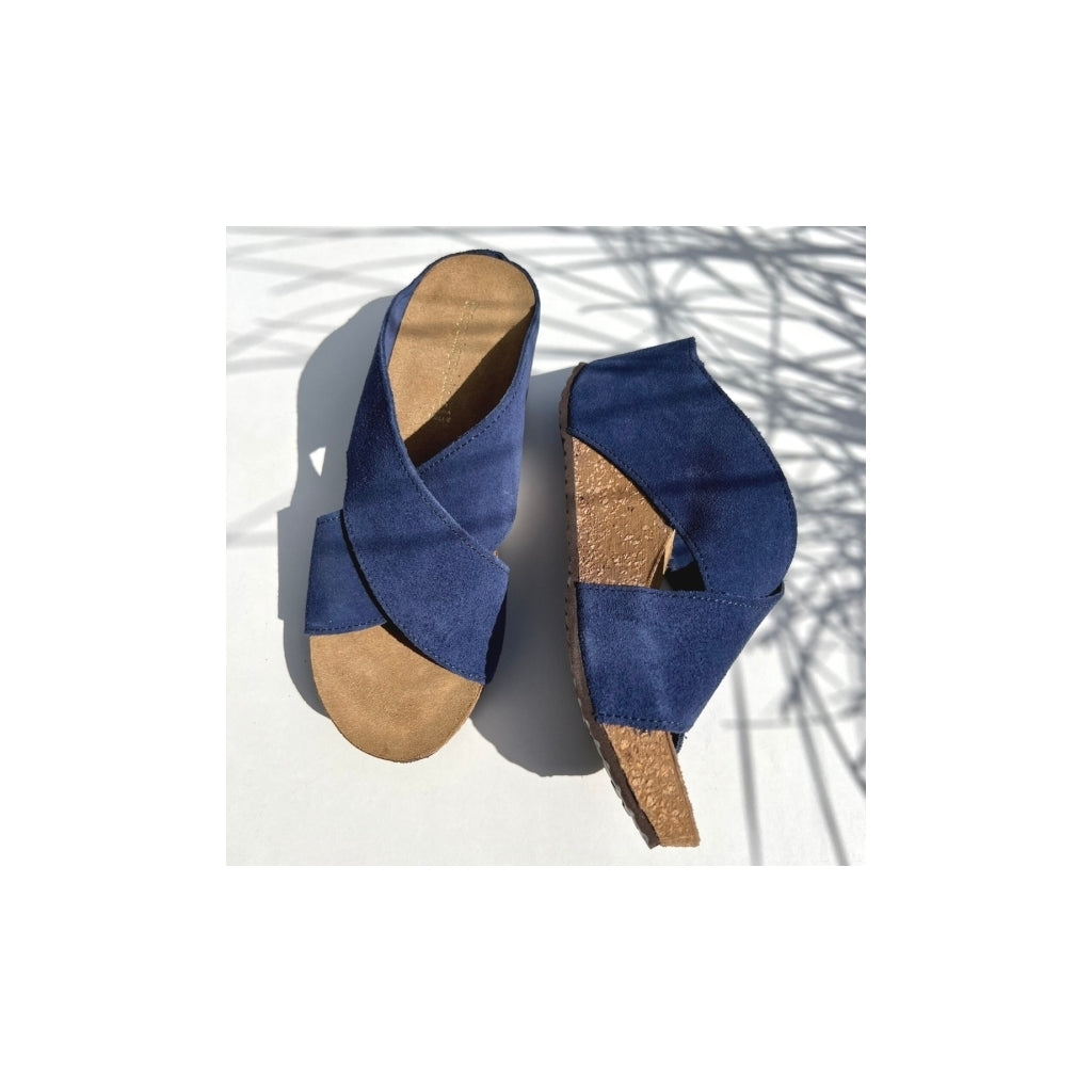 COPENHAGEN SHOES FRANCES 23 Suede Sandaler med kilehæl 00078 NAVY (OLTREMARE 278)