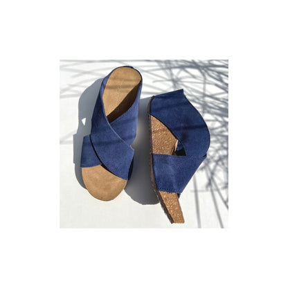 COPENHAGEN SHOES FRANCES 23 Suede Sandaler med kilehæl 00078 NAVY (OLTREMARE 278)